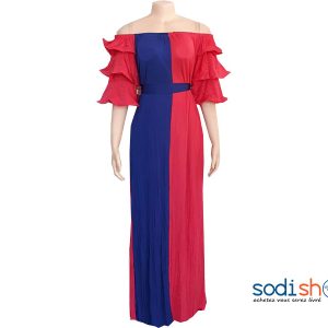 Robe Epaule Dénudé Double Couleur Rouge et Bleue