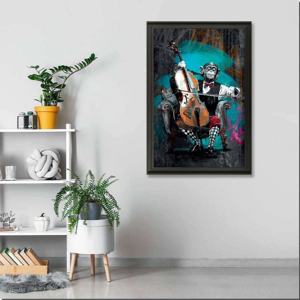 Tableau Singe Violoncelliste de Romaric 51x71cm – Image 2