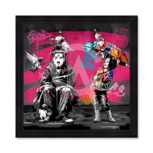 Tableau Romaric Charlie Chaplin et Les Pigeons 91x91cm