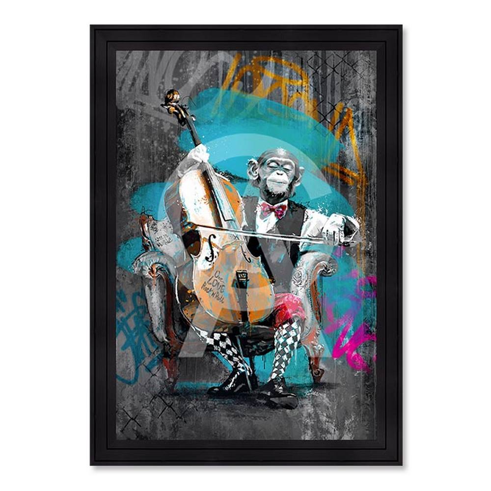 Tableau Singe Violoncelliste de Romaric 51x71cm